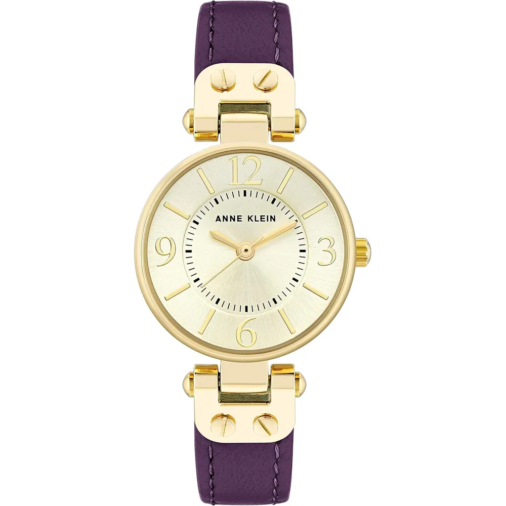 Anne Klein 109442CHHY reloj para mujer con correa de cuero | 45 mm - Púrpura/ dorado