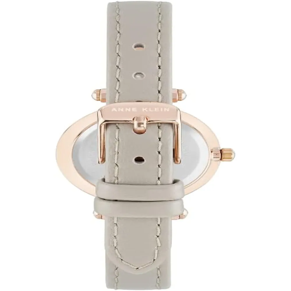Anne Klein 109442CHHY reloj para mujer con correa de cuero | 45 mm - Gris pardo/oro rosa.