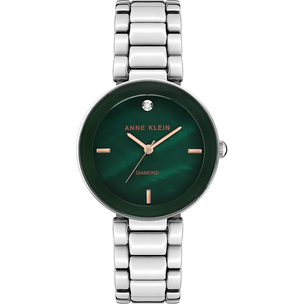 Anne Klein AK/1362GNRG reloj para dama con diamante genuino | 32 mm - Verde/plateado