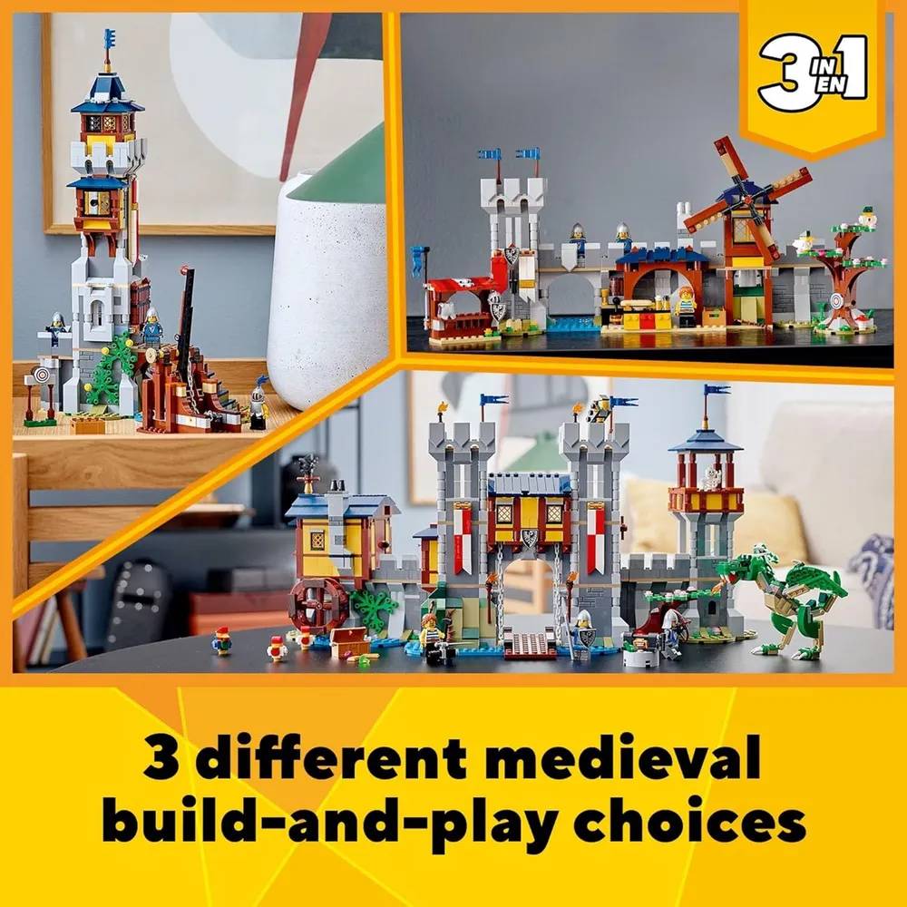 Lego Creator 3 en 1 castillo medieval transformable con dragón y minifiguras