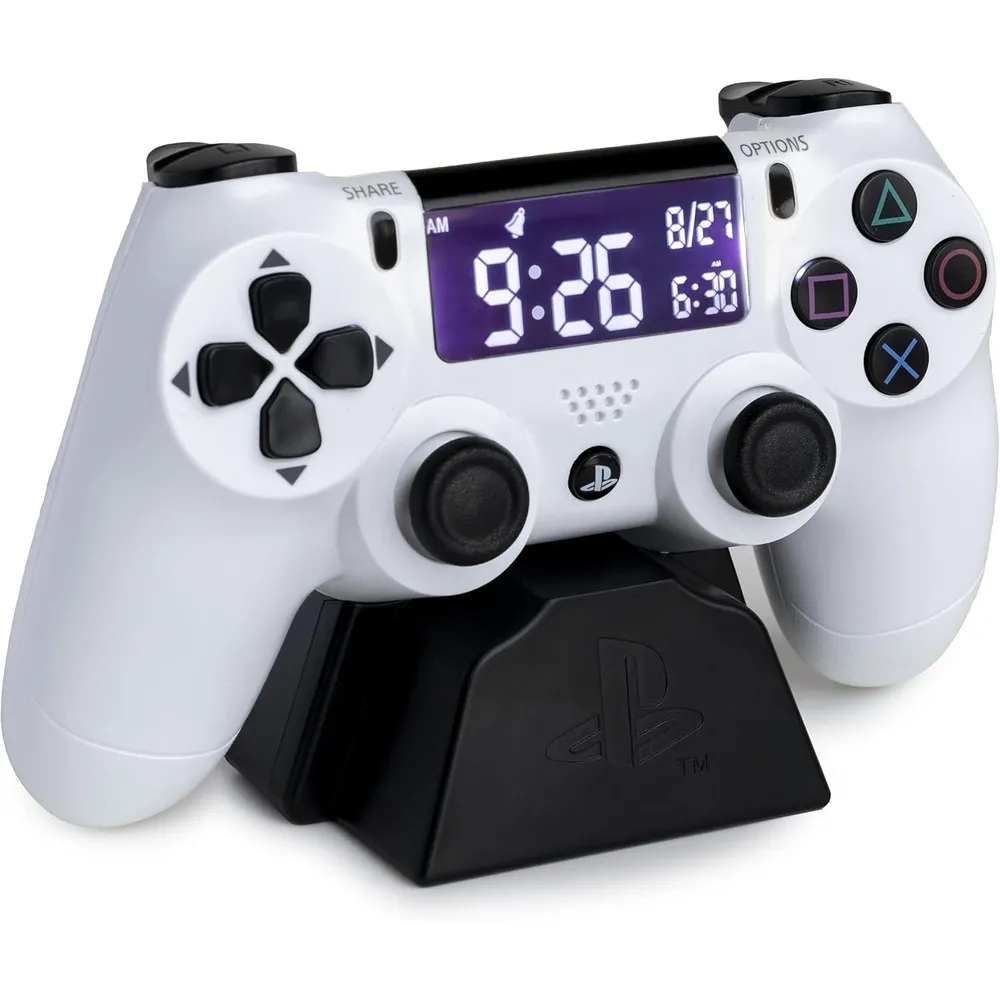 Paladone PlayStation, alarma digital USB pantalla LCD blanca