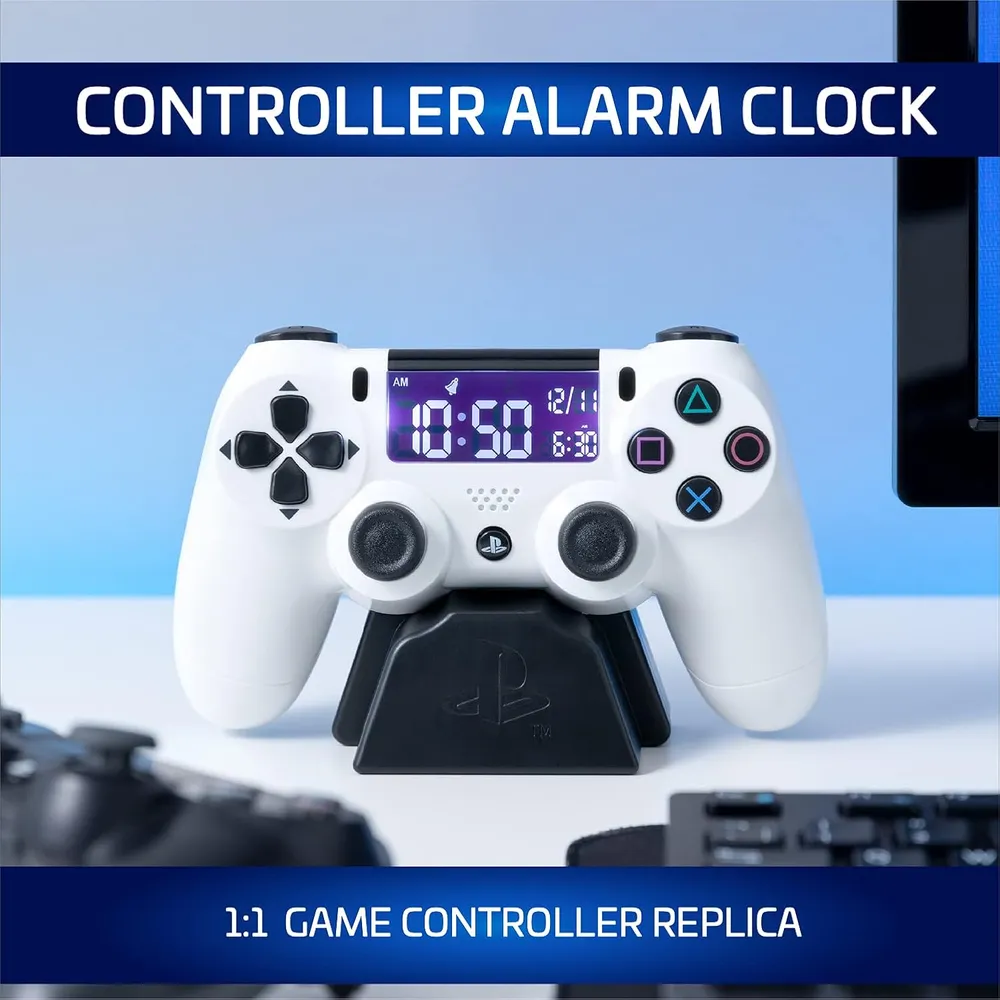 Paladone PlayStation, alarma digital USB pantalla LCD blanca
