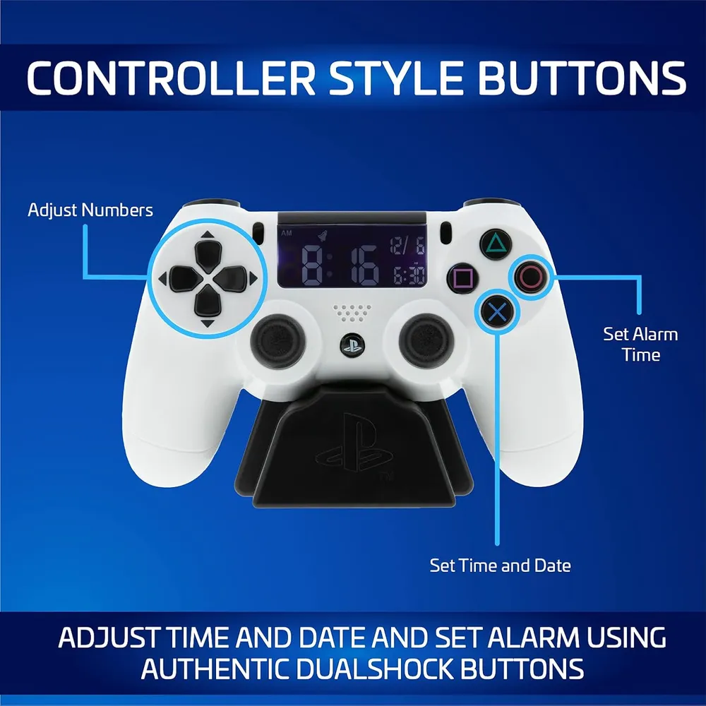 Paladone PlayStation, alarma digital USB pantalla LCD blanca