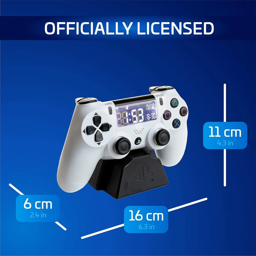 Paladone PlayStation, alarma digital USB pantalla LCD blanca