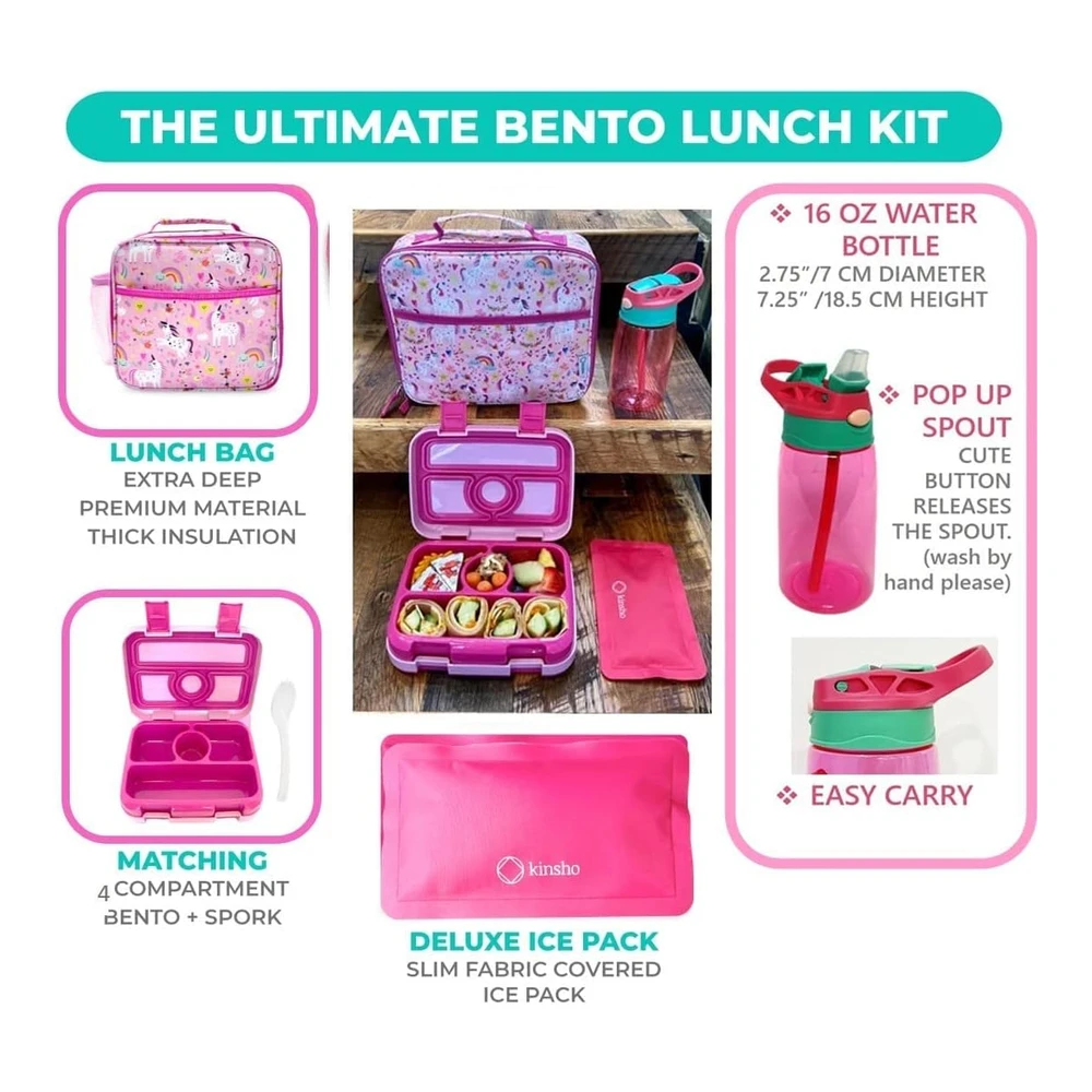 Juego de Lonchera Bento - Bolso de Aislamiento - Botella de Agua y Bolsa de Hielo