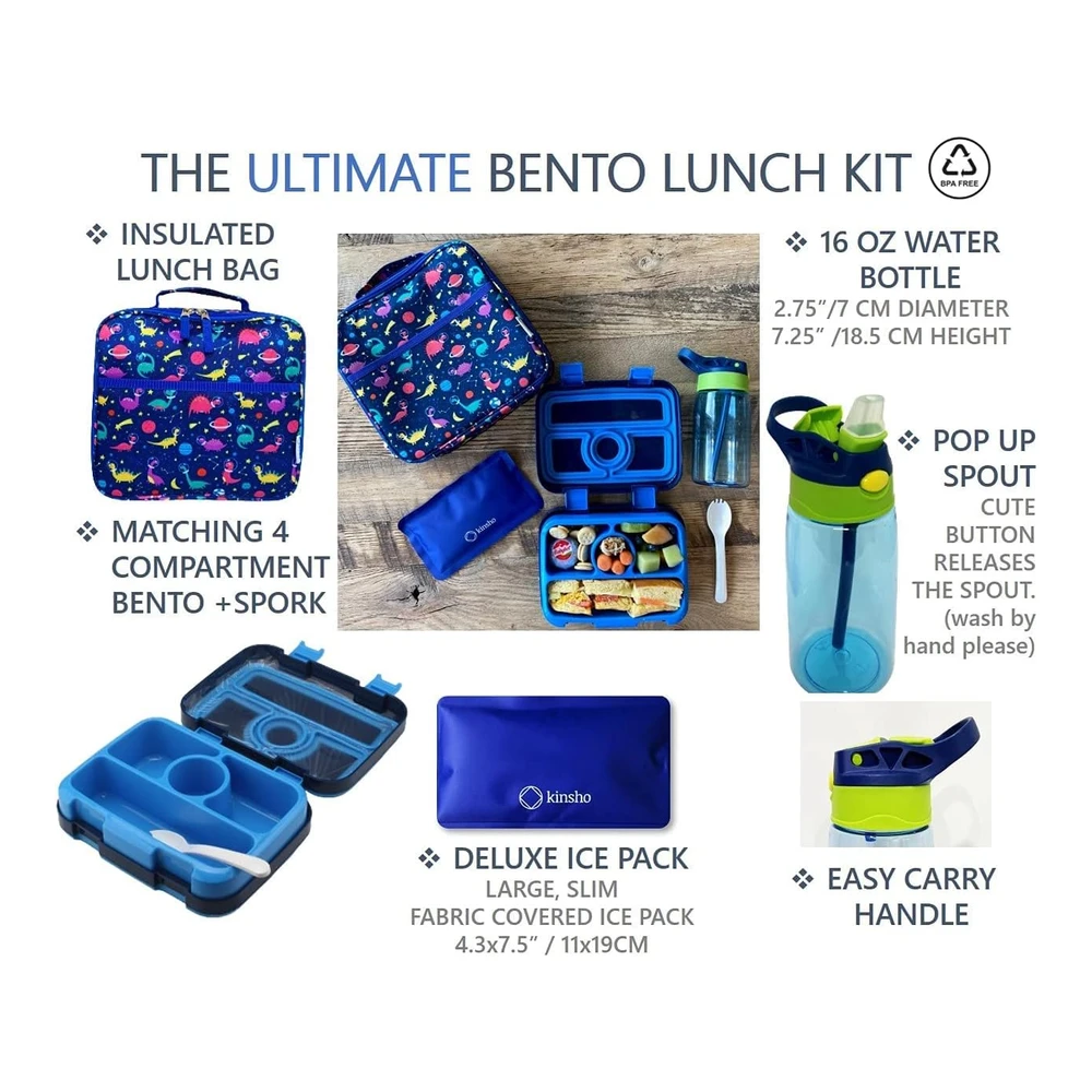 Lonchera Bento con Bolsa - Botella de Agua y Bolsa de Hielo para niños