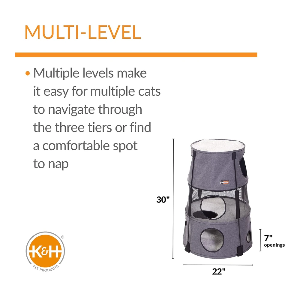 Kyh Pet Products Cat Tower Tree Condo para Gatos Moderno Hamaca Cama Patio de Juegos Cueva Del Árbol Grande y Acogedor Escondite | Gris