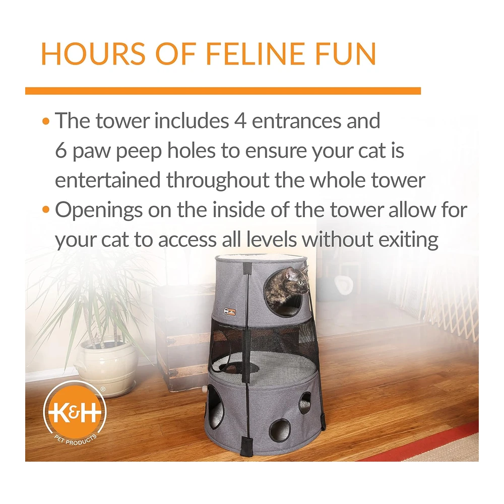 Kyh Pet Products Cat Tower Tree Condo para Gatos Moderno Hamaca Cama Patio de Juegos Cueva Del Árbol Grande y Acogedor Escondite | Gris