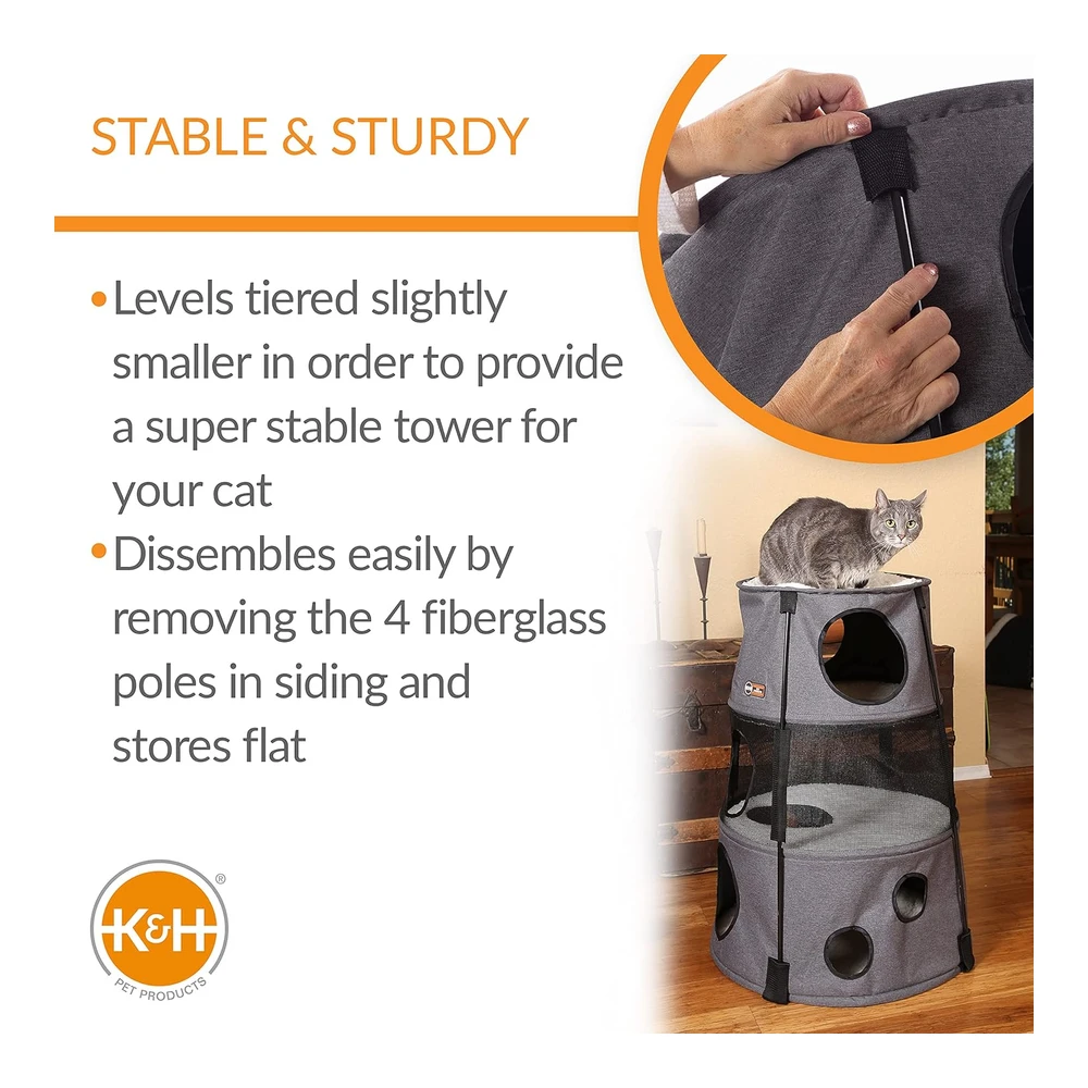 Kyh Pet Products Cat Tower Tree Condo para Gatos Moderno Hamaca Cama Patio de Juegos Cueva Del Árbol Grande y Acogedor Escondite | Gris