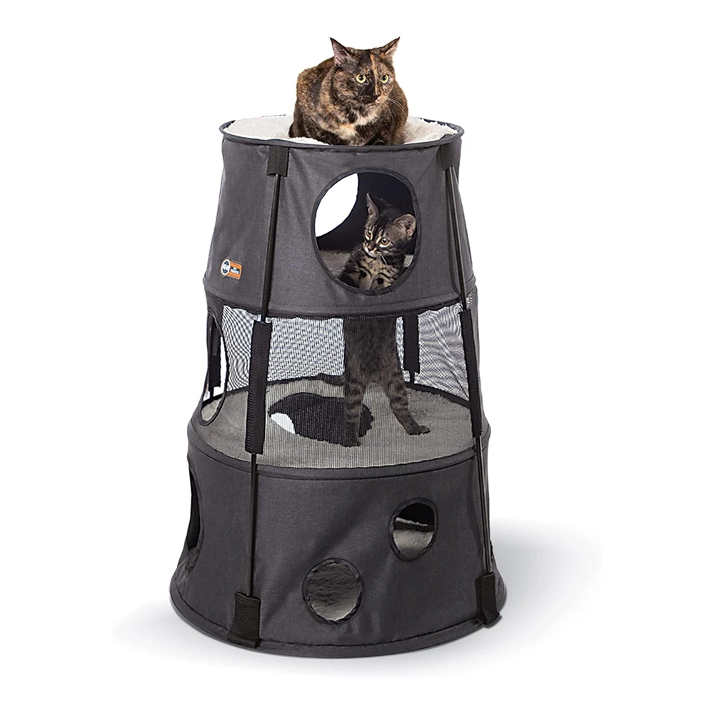 Kyh Pet Products Cat Tower Tree Condo para Gatos Moderno Hamaca Cama Patio de Juegos Cueva Del Árbol Grande y Acogedor Escondite | Gris