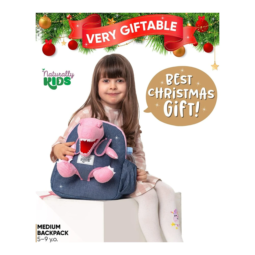b08zgjmrpq_1.webp MOCHILA NATURALLY KIDS T-REX | ROSA