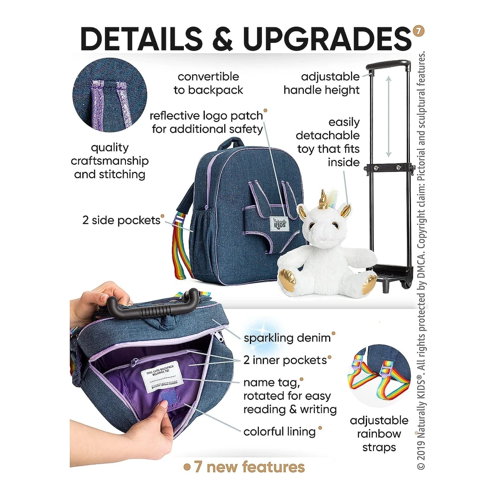 MOCHILA CON RUEDAS NATURALLY KIDS UNICORNIO
