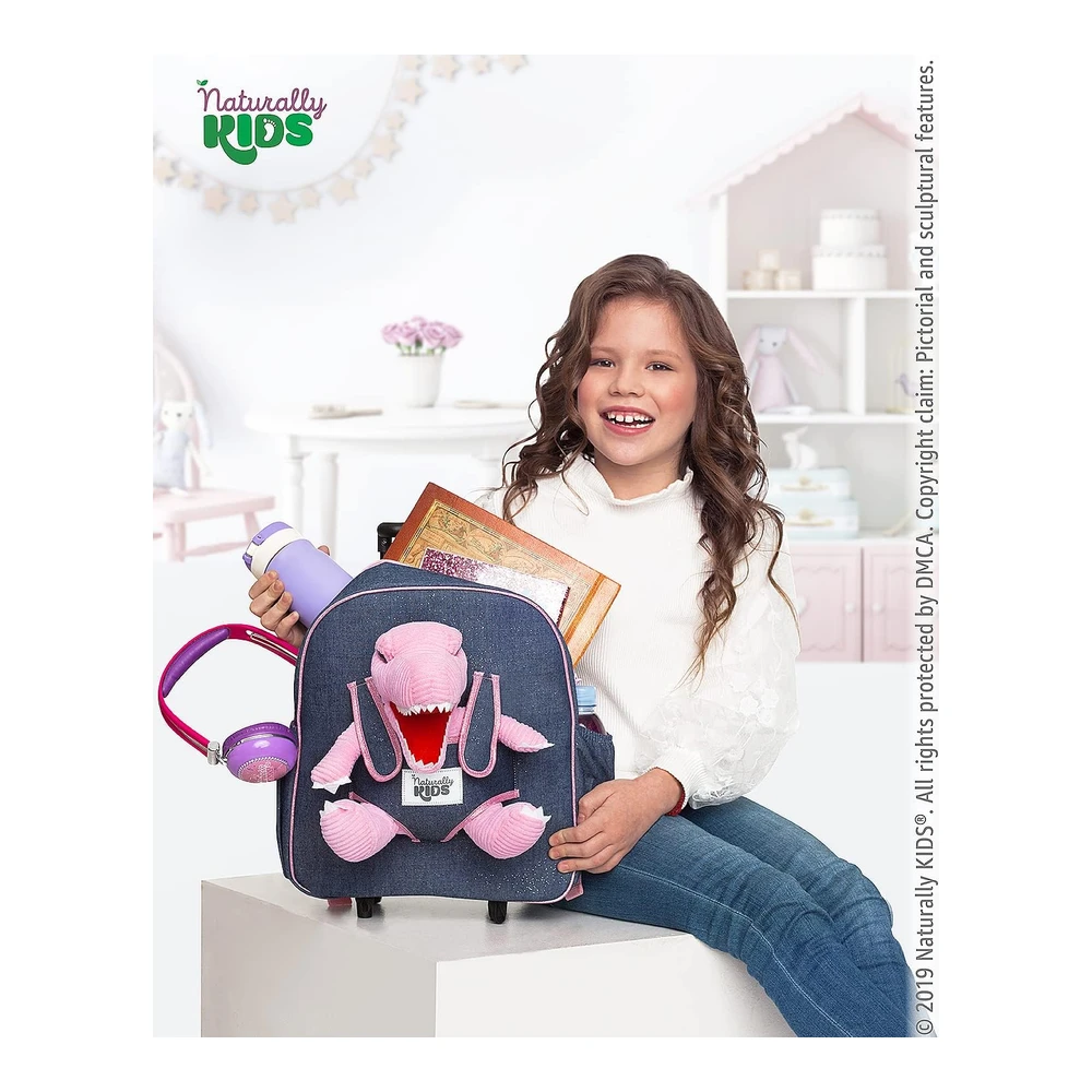 b08zhfbd5x_3.webp Naturally Kids Mochilas - para niños y Niñas con Animales de Peluche - Regalos de 3 a 5 Años - Rose T-Rex - Bolsa con Ruedas