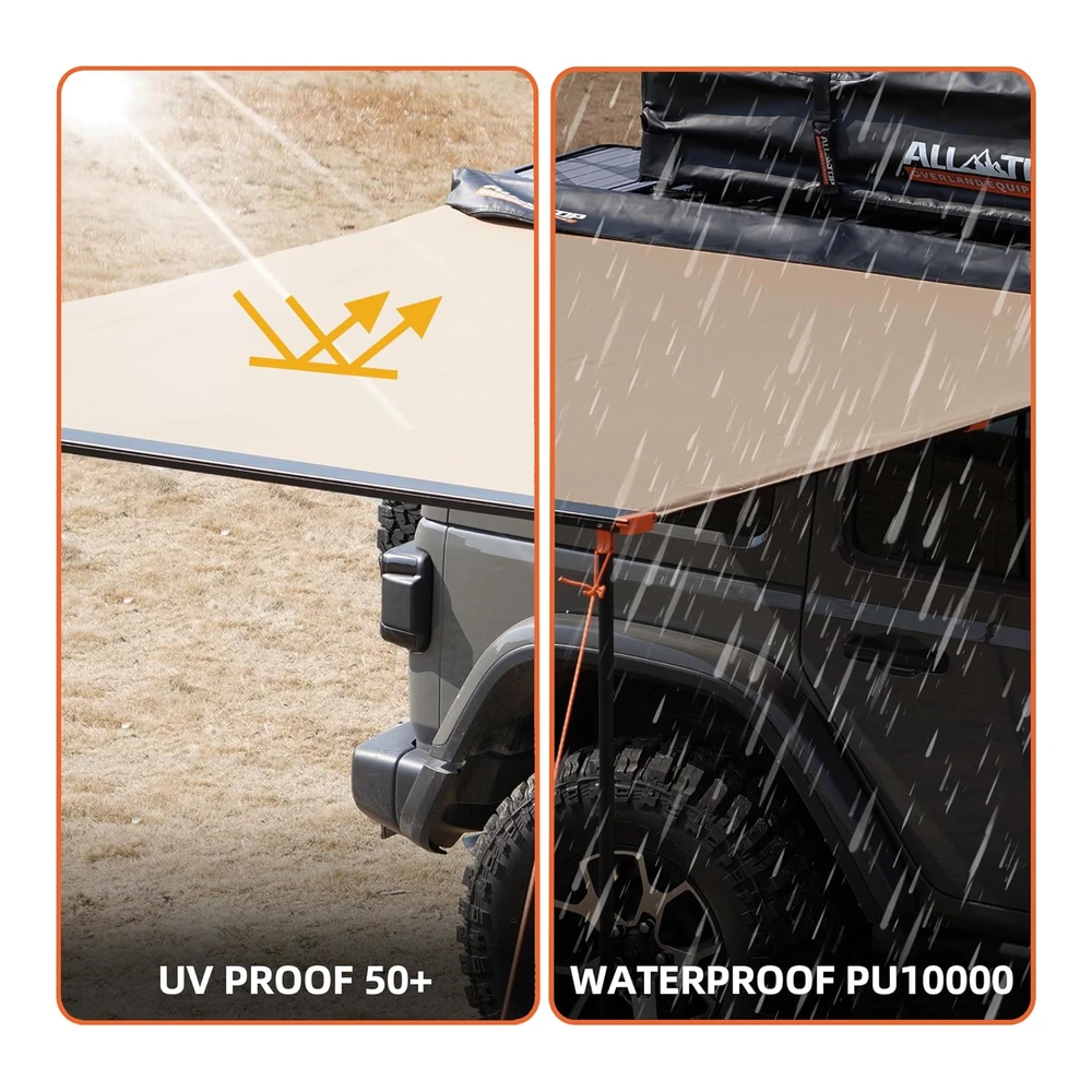 b08zspct32_1.webp All-Top - Toldo para Vehículo 6.6 X 8.2 Pies Extraíble - Retráctil - 4x4 - Resistente a La Intemperie - Protección Uv50+ - Toldo Lateral para Jeep / Suv / Camioneta / Van