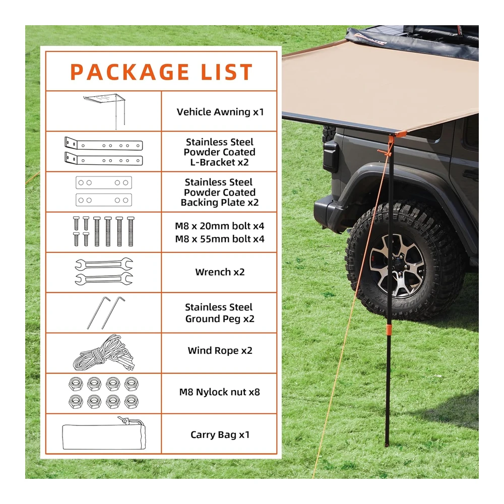 b08zspct32_4.webp All-Top - Toldo para Vehículo 6.6 X 8.2 Pies Extraíble - Retráctil - 4x4 - Resistente a La Intemperie - Protección Uv50+ - Toldo Lateral para Jeep / Suv / Camioneta / Van