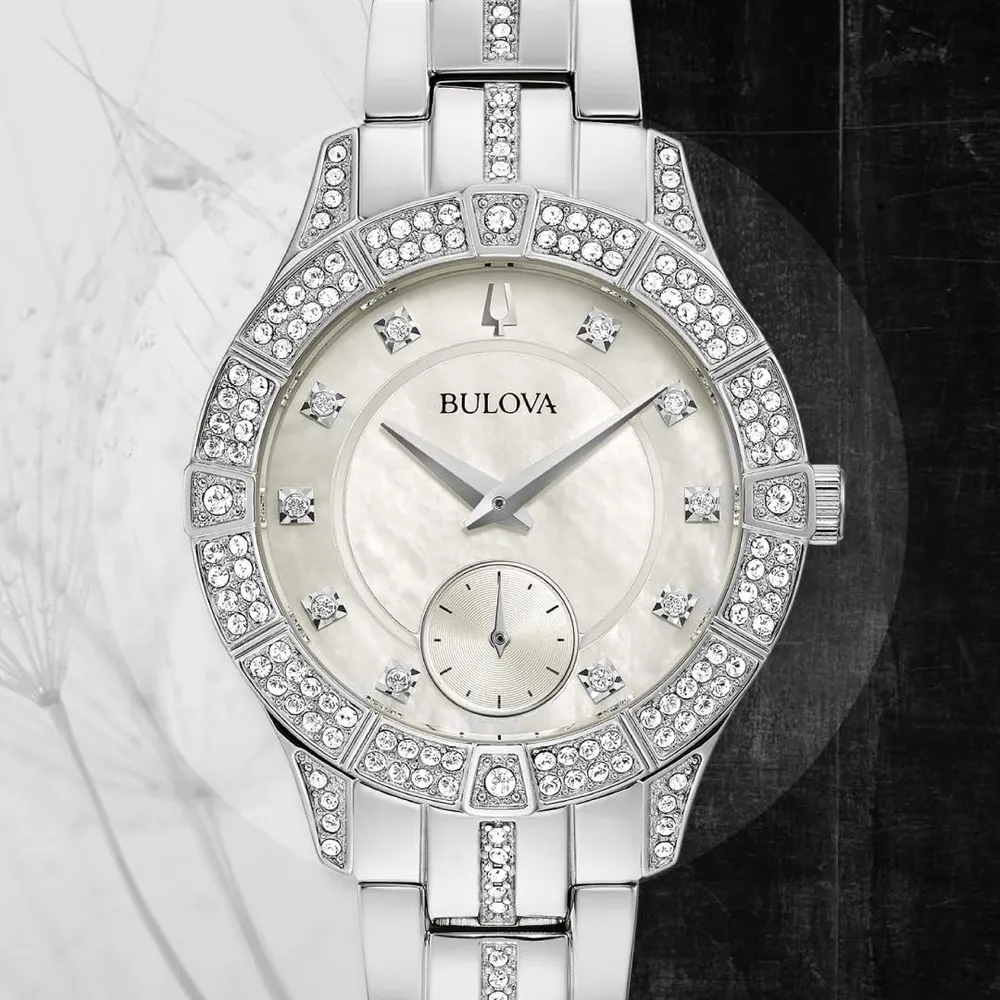 Bulova reloj Crystal Phantom mujer cuarzo 3 agujas segundero pequeño nácar | Plateado