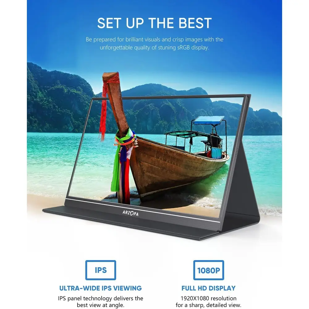 MONITOR PORTÁTIL 15.6" FHD 1080P S1 TABLE ARZOPA – HDR, EYE-CARE, USB-C & HDMI | BLACK