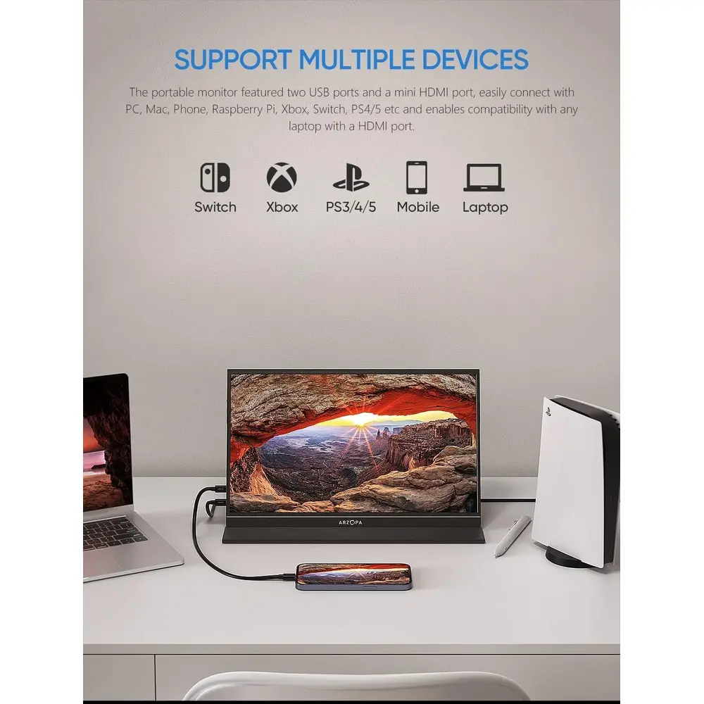 MONITOR PORTÁTIL 15.6" FHD 1080P S1 TABLE ARZOPA – HDR, EYE-CARE, USB-C & HDMI | BLACK