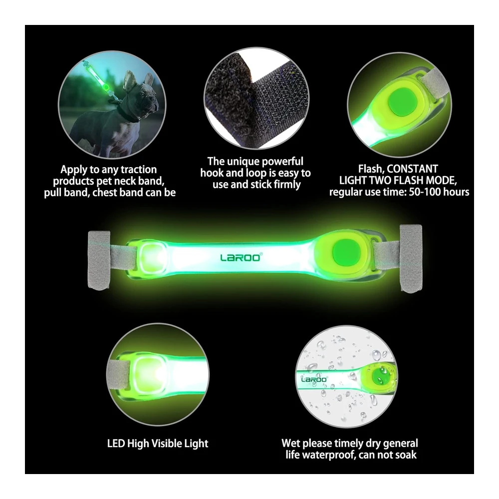 Laroo Collar de Perro Iluminado con Calcomanías de Nailon - Accesorios Universales para Arnés de Correa - Collar de Silicona Impermeable para Perro Led Intermitente - Seguridad Nocturna Al Aire Libre - Silicona Nailon - No Es Una Piedra Preciosa