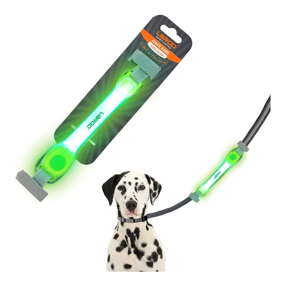 Laroo Collar de Perro Iluminado con Calcomanías de Nailon - Accesorios Universales para Arnés de Correa - Collar de Silicona Impermeable para Perro Led Intermitente - Seguridad Nocturna Al Aire Libre - Silicona Nailon - No Es Una Piedra Preciosa