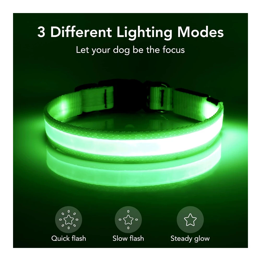 Vizpet Collar para Perro con Luz Led - Ajustable - Recargable Por USB - Superbrillante - Luz de Seguridad Brillante para Perros (M - Verde)