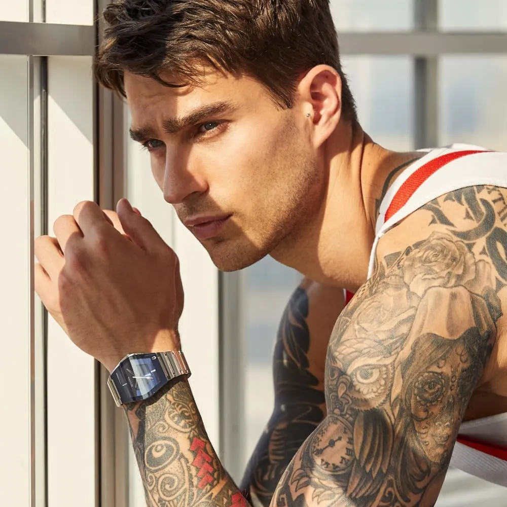 Bulova reloj moderno Gemini hombre cuarzo 3 agujas acero cristal | Plateado/Azul