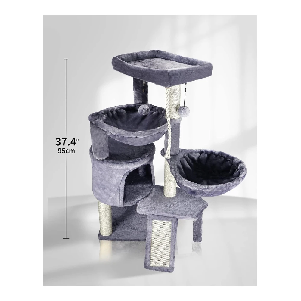 Xin Árbol para Gatos de Tres Capas con Condominio para Gatos y Dos Hamacas Gris | Gris