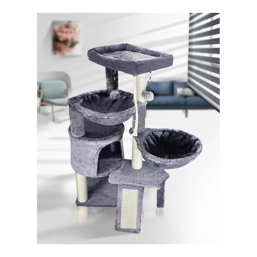 Xin Árbol para Gatos de Tres Capas con Condominio para Gatos y Dos Hamacas Gris | Gris
