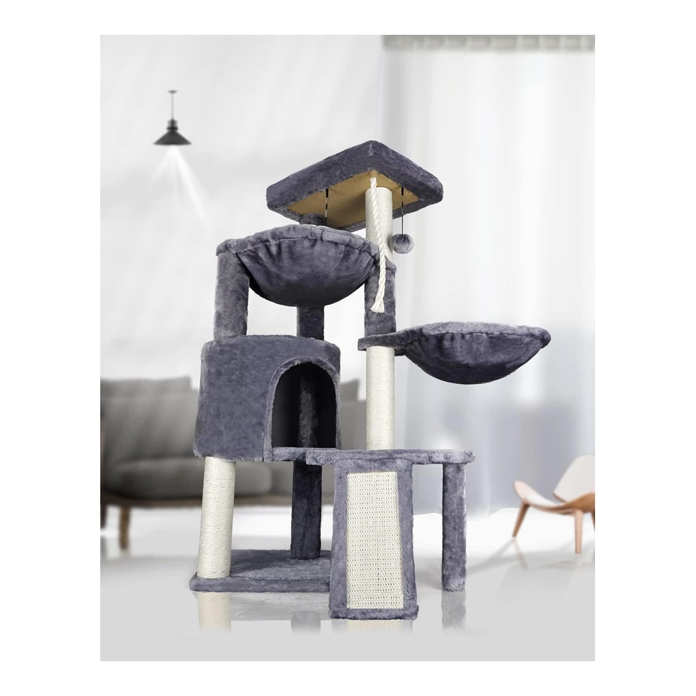 Xin Árbol para Gatos de Tres Capas con Condominio para Gatos y Dos Hamacas Gris | Gris