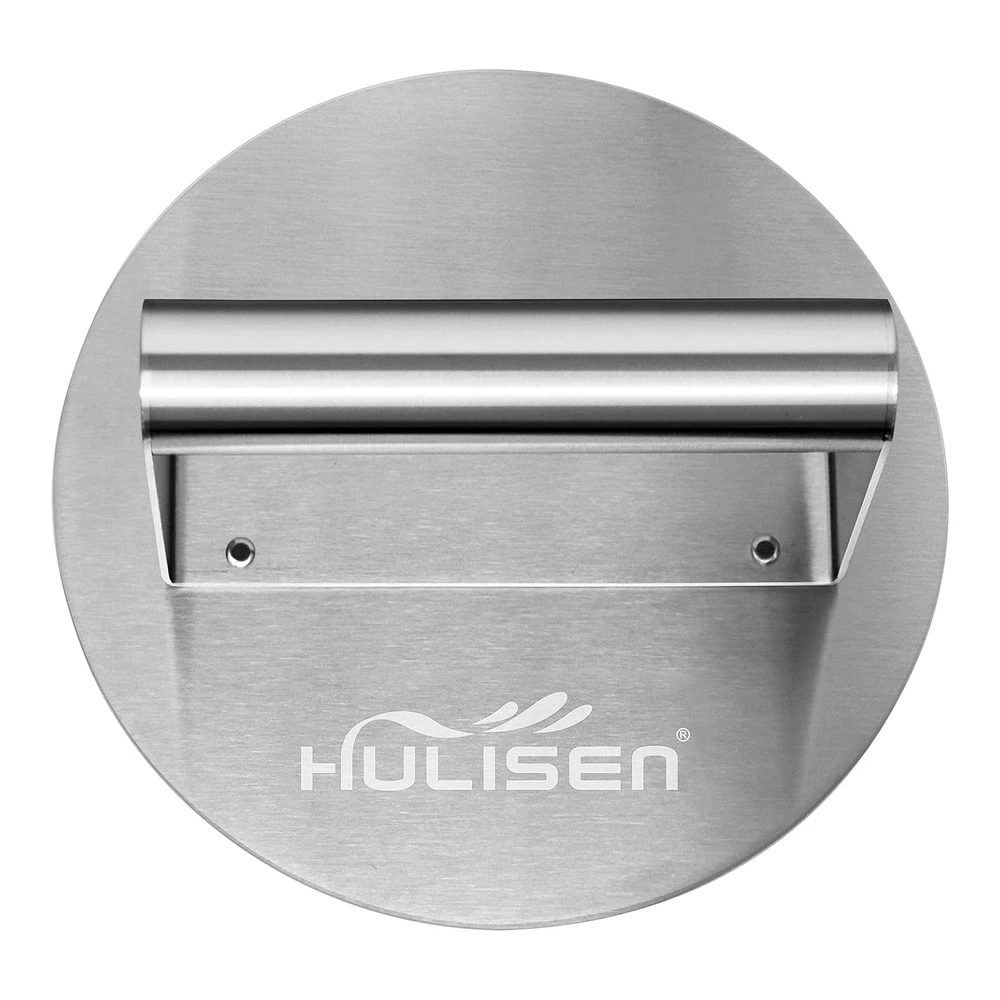 Hulisen Prensa de Hamburguesas de Acero Inoxidable - Trituradora de Hamburguesas Redonda de 6.2" - Kit de Accesorios Profesionales para Plancha - Prensa de Parrilla Perfecta para Cocinar En La Parrilla de La Parrilla de La Parte Superior Plana