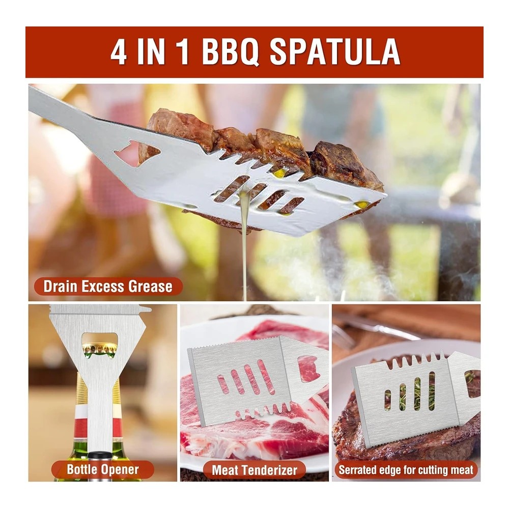 Herramientas para Parrilla - Accesorios para Barbacoa - Accesorios para Parrilla - Juego de Parrilla para Parrilla Al Aire Libre - Utensilios de Parrilla de Acero Inoxidable - Kit de Parrilla - 122 Piezas - Regalos para Hombres y Mujeres - Navidad