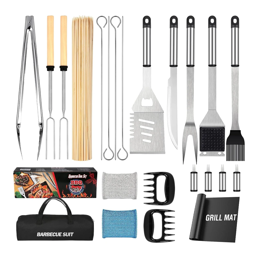 Herramientas para Parrilla - Accesorios para Barbacoa - Accesorios para Parrilla - Juego de Parrilla para Parrilla Al Aire Libre - Utensilios de Parrilla de Acero Inoxidable - Kit de Parrilla - 122 Piezas - Regalos para Hombres y Mujeres - Navidad