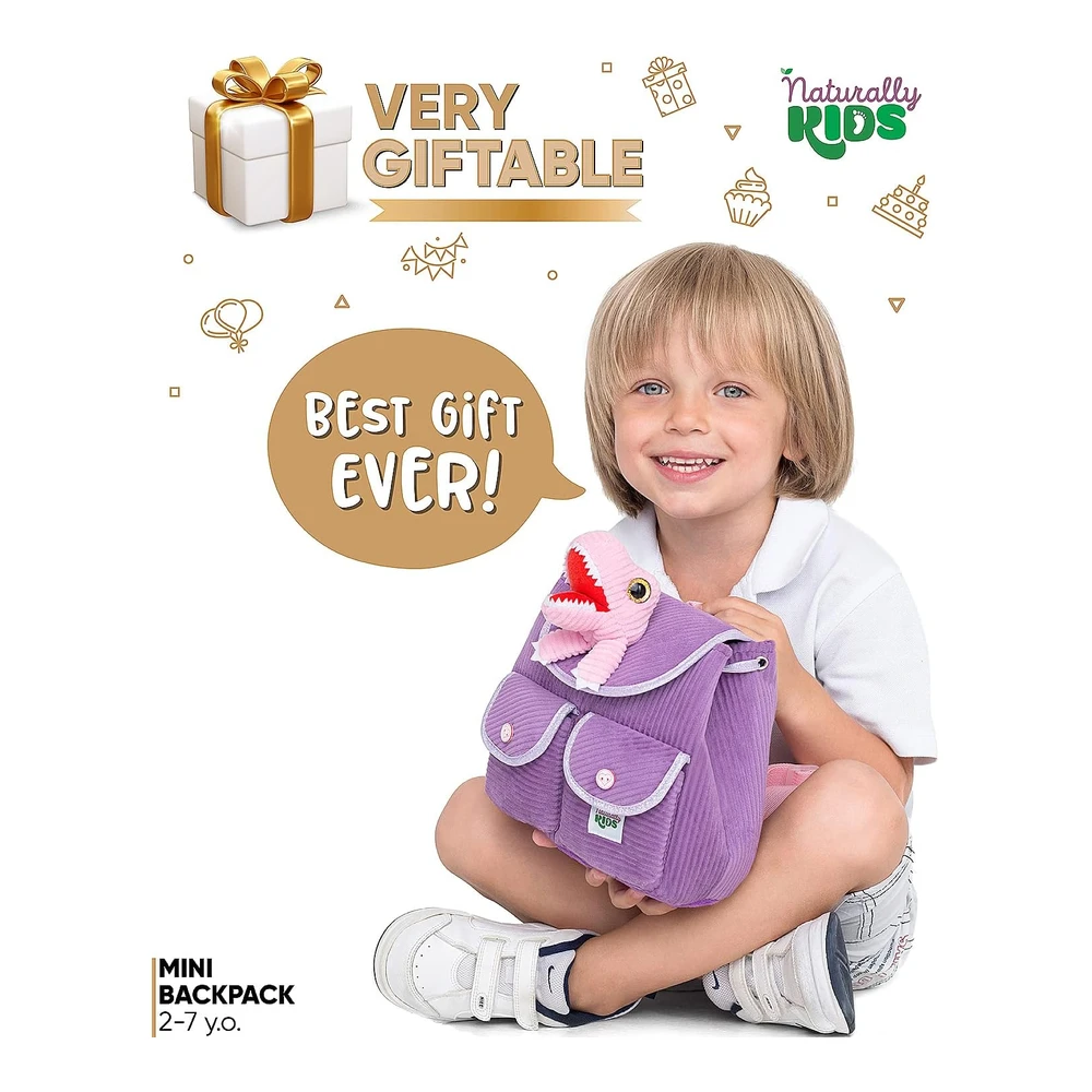b095yz11hv_1.webp Naturally Kids Mini Mochila de Dinosaurio, Muy Pequeña para Niñas y Niños - Juguetes para niños de 3 a 5 Años - Morada - Pequeña Trex