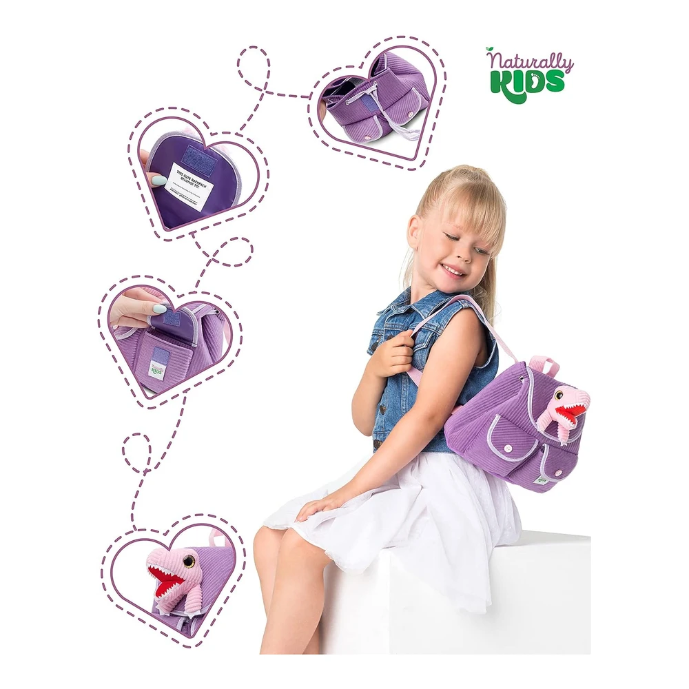 b095yz11hv_4.webp Naturally Kids Mini Mochila de Dinosaurio, Muy Pequeña para Niñas y Niños - Juguetes para niños de 3 a 5 Años - Morada - Pequeña Trex