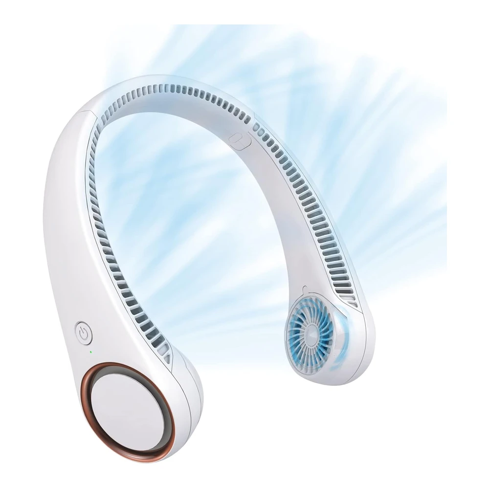 CIVPOWER VENTILADOR PORTÁTIL PARA CUELLO - VENTILADOR SIN CUCHILLAS - VENTILADOR PERSONAL DE REFRIGERACIÓN DE 360 ° - AJUSTE DE 3 VELOCIDADES - 78 SALIDAS DE AIRE - DISEÑO DE AURICULARES - RECARGABLE - VENTILADOR DE CUELLO ALIMENTADO POR USB PARA EXTERIORES - INTERIOR Y BLANCO