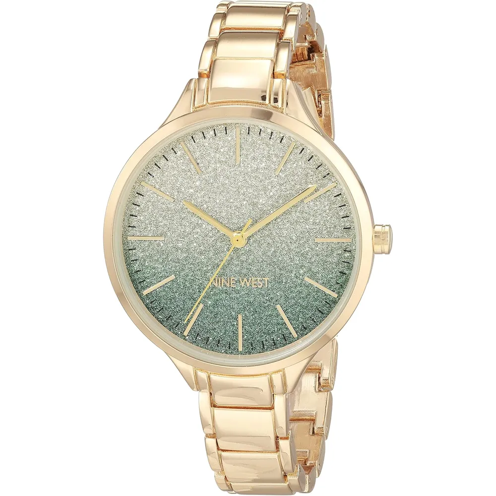 Nine West reloj elegante para damas | 36 mm - Verde/Dorado