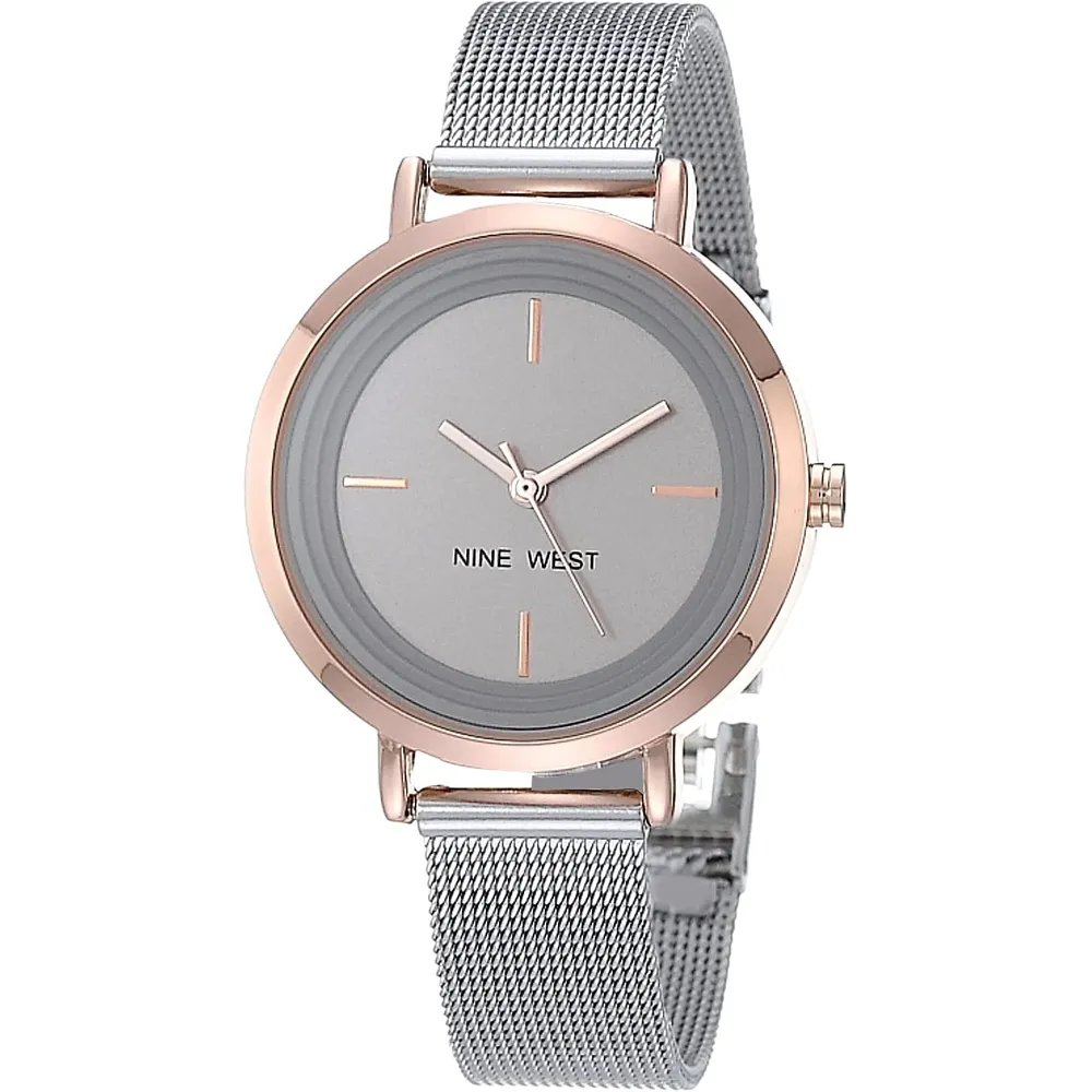 Nine West NW/2146RGRG reloj femenino de malla | 34 mm - Plateado /oro rosa
