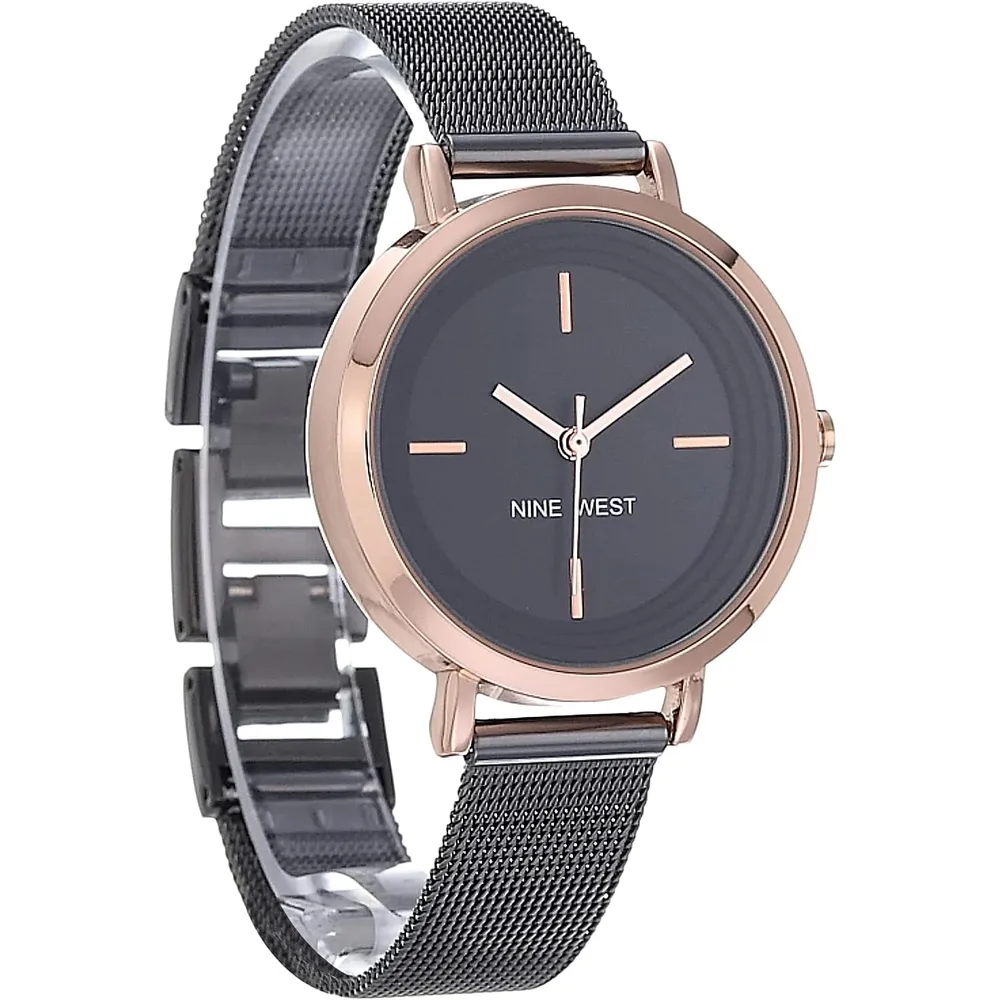 Nine West NW/2146RGRG reloj femenino de malla | 34 mm - Gris plomizo oscuro/oro rosa