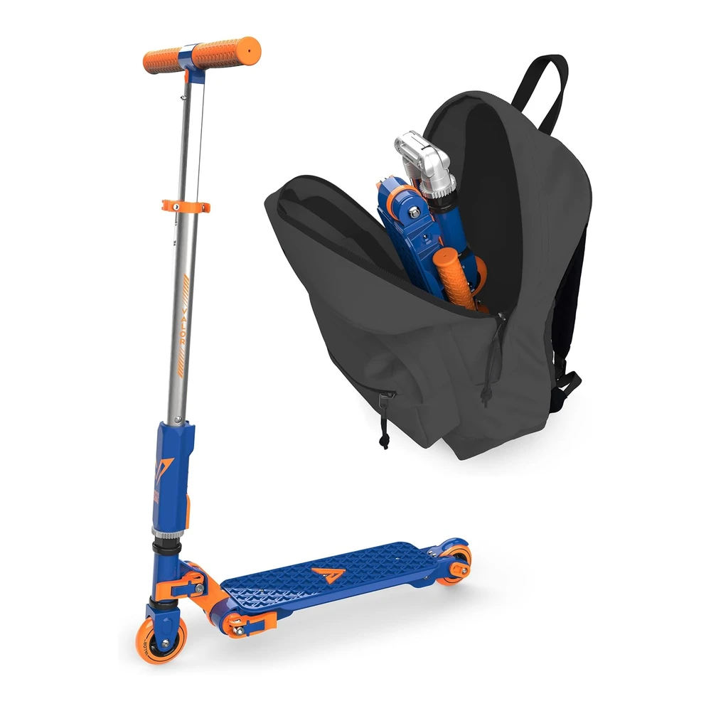 Valor Patinete de Juguete - Ultra Compacto y Ligero - Plegable - con Rodamiento de Rueda Abec7 - Juguetes para niños Azul y Naranja