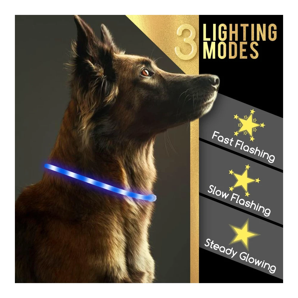 Nobleza Collar de Perro Iluminado - Recargable Por USB - Impermeable - 3 Modos de Iluminación para Seguridad Nocturna - Collar Led Ajustable para Perros (Azul)