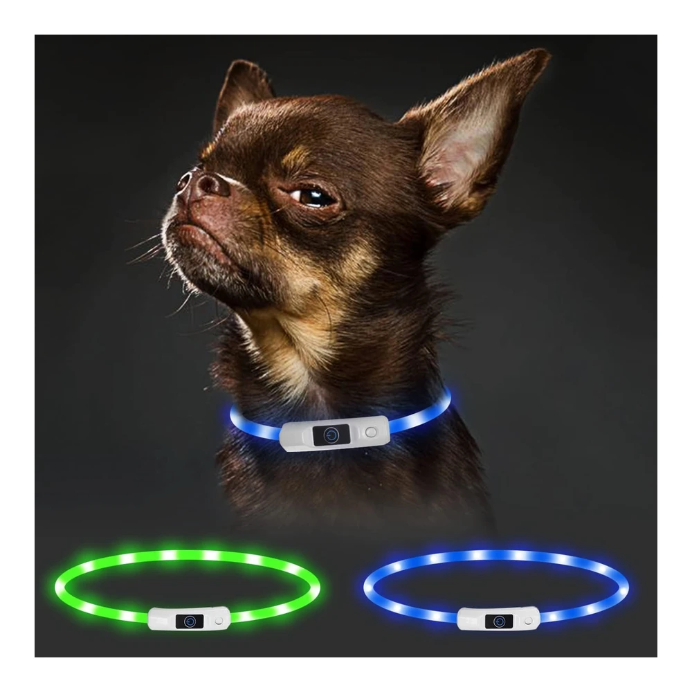 Nobleza Collar de Perro Iluminado - Recargable Por USB - Impermeable - 3 Modos de Iluminación para Seguridad Nocturna - Collar Led Ajustable para Perros (Azul)