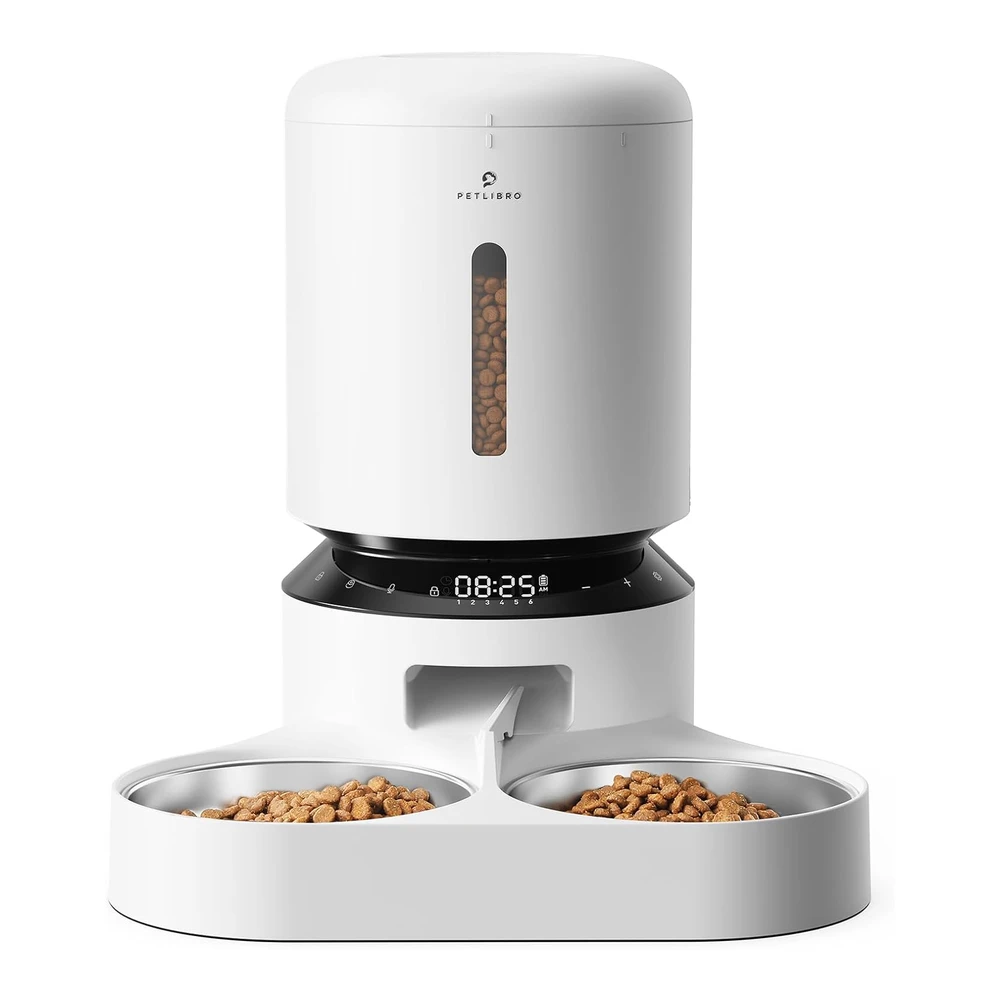 Dispensador Automático de Comida 5l y 2 Tazones de Acero Inoxidable Llamada de 10s y Temporizador 6 Comidas Por Día Color Blanco | Blanco