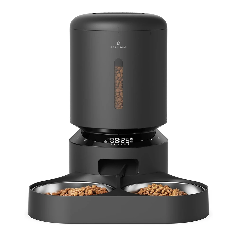 Petlibro Dispensador Automático de Comida 5l y 2 Tazones de Acero Inoxidable Llamada de 10s y Temporizador 6 Comidas Por Día | Negro