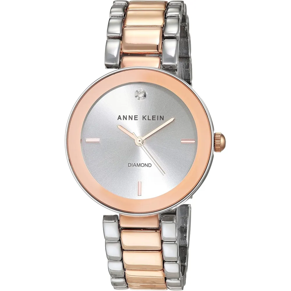 Anne Klein AK/1362GNRG reloj para dama con diamante genuino | 32 mm - Plateado/Oro rosa