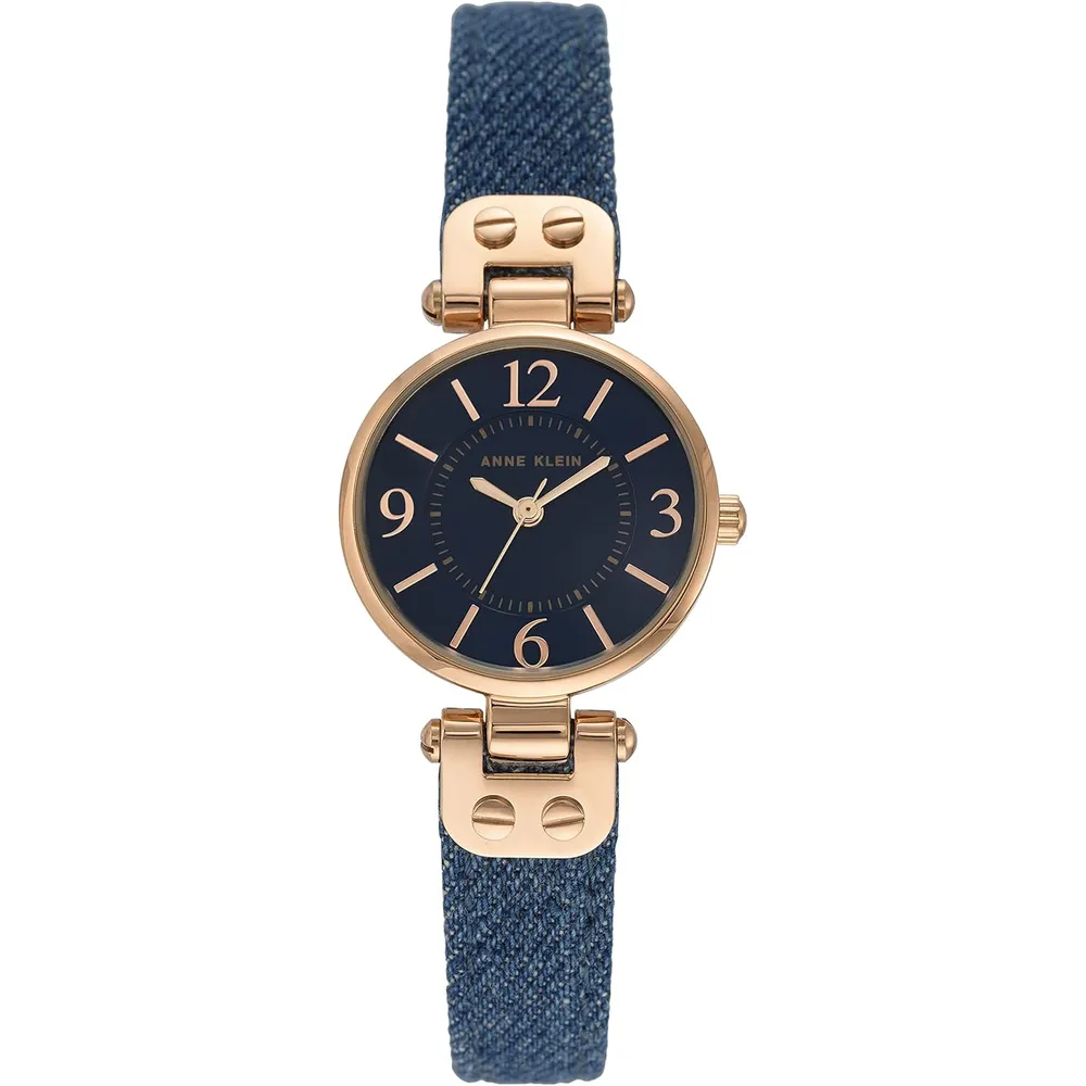 Anne Klein 109442CHHY reloj para mujer con correa de cuero | 45 mm - Azul mezclilla/oro rosa