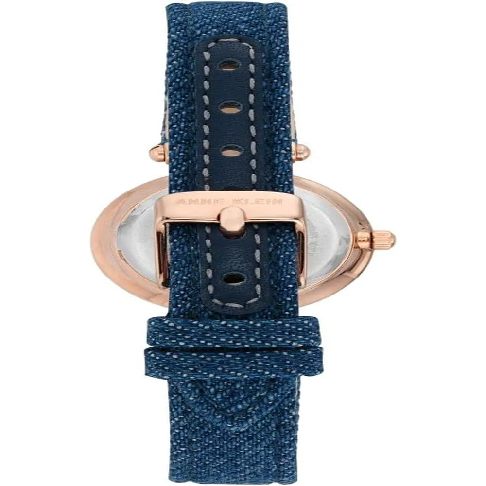 Anne Klein 109442CHHY reloj para mujer con correa de cuero | 45 mm - Azul mezclilla/oro rosa
