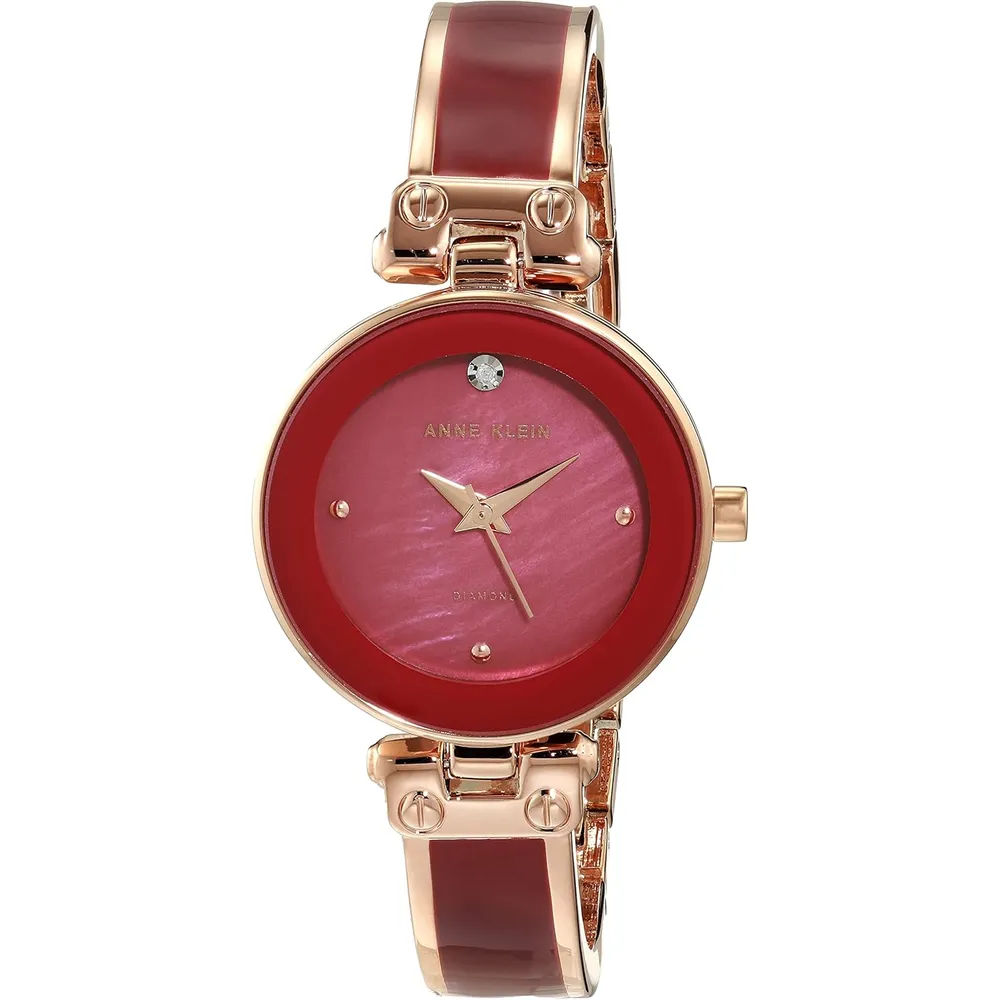 Anne Klein AK/1980BKGB reloj para mujer con diamante y pulsera tipo brazalete | 28 mm - Oro rosa/Borgoña