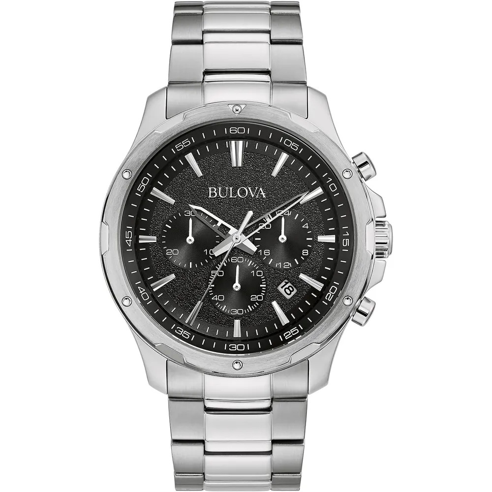 Bulova reloj clásico hombre cronógrafo cuarzo 6 agujas acero esfera negra | Plata