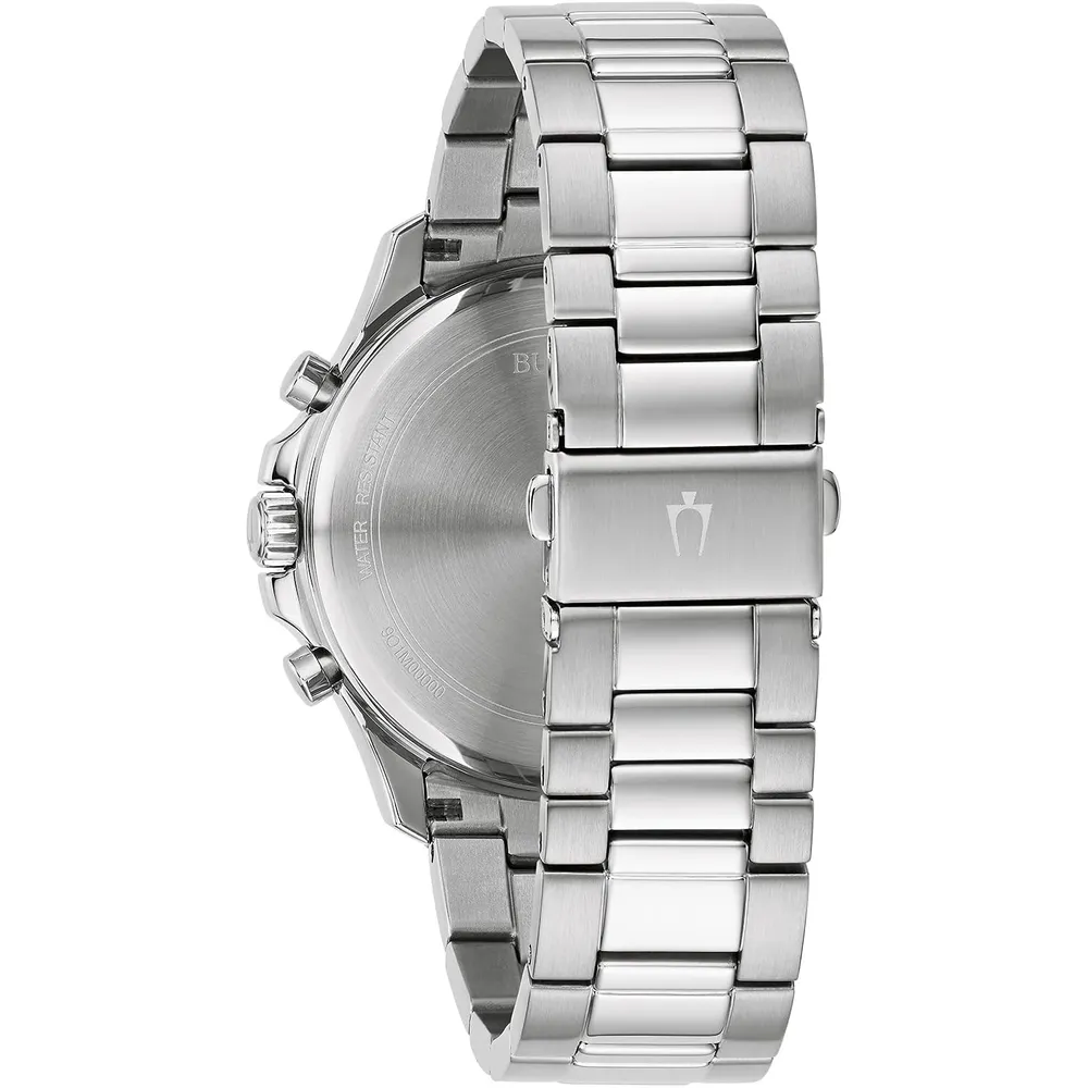 Bulova reloj clásico hombre cronógrafo cuarzo 6 agujas acero esfera negra | Plata