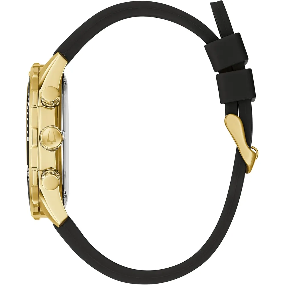 b099kp38cs_1_webp.webp Bulova reloj deportivo hombre cronógrafo 6 agujas correa silicona fecha | Negro/Oro
